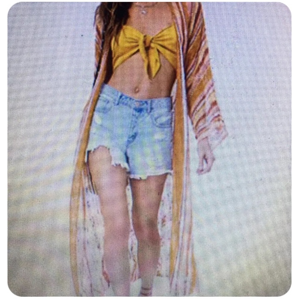 Multicolor open-knit longline cardigan (camel/multi) sz Small